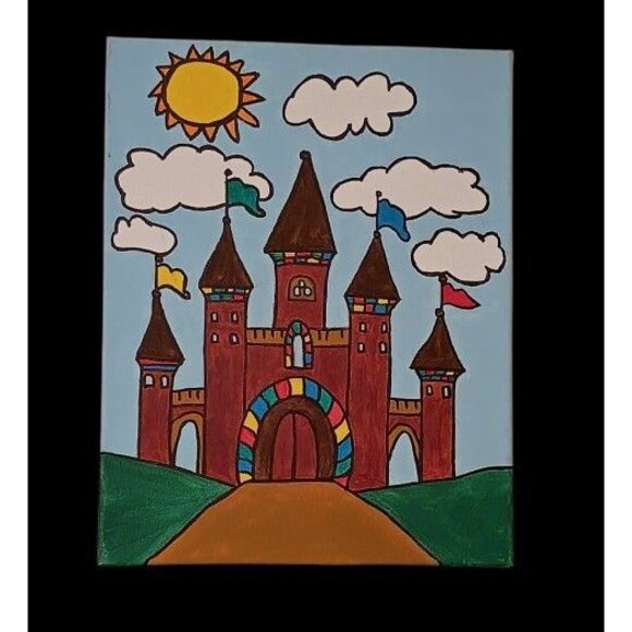 Handpainted Brown Castle Acrylic Painting On Canvas 11x14" Wall Decor Bedroom - Picture 1 of 3
